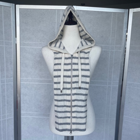 NWOT Veronica Beard Ivory/Heather Grey Cashmere Hoodie Dickey sz 00-14 - Picture 1 of 7